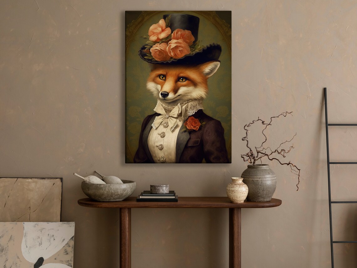 Victorian Lady Fox Top Hat Roses Formal Portrait Vintage Gothic Animal Poster - Image 4