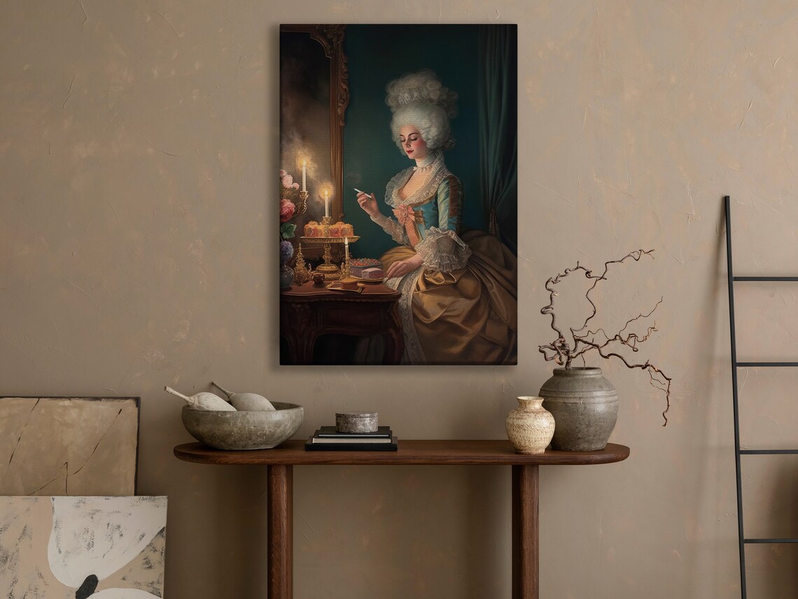 Rococo Lady Vanity Candles Blue Silk Gown Classic Era Portrait Art Poster - Image 4