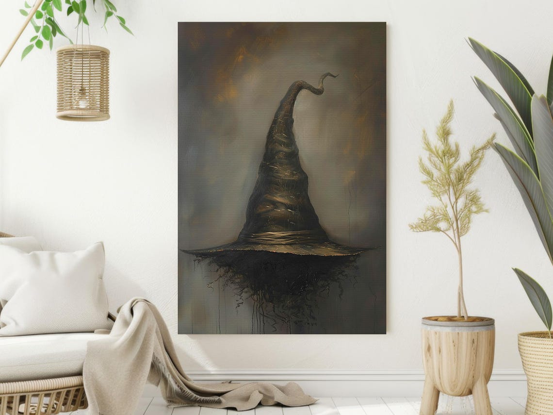 Crooked Black Witch Hat Minimalist Dark Oil Painting Halloween Poster - Image 2