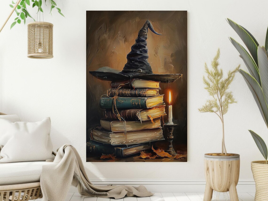 Vintage Witch Hat And Magic Book, Halloween Art Print - Image 2