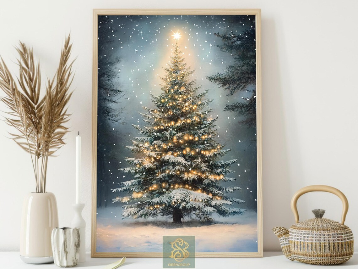 Vintage Christmas Tree Painting, Christmas Wall Art Print - Image 4