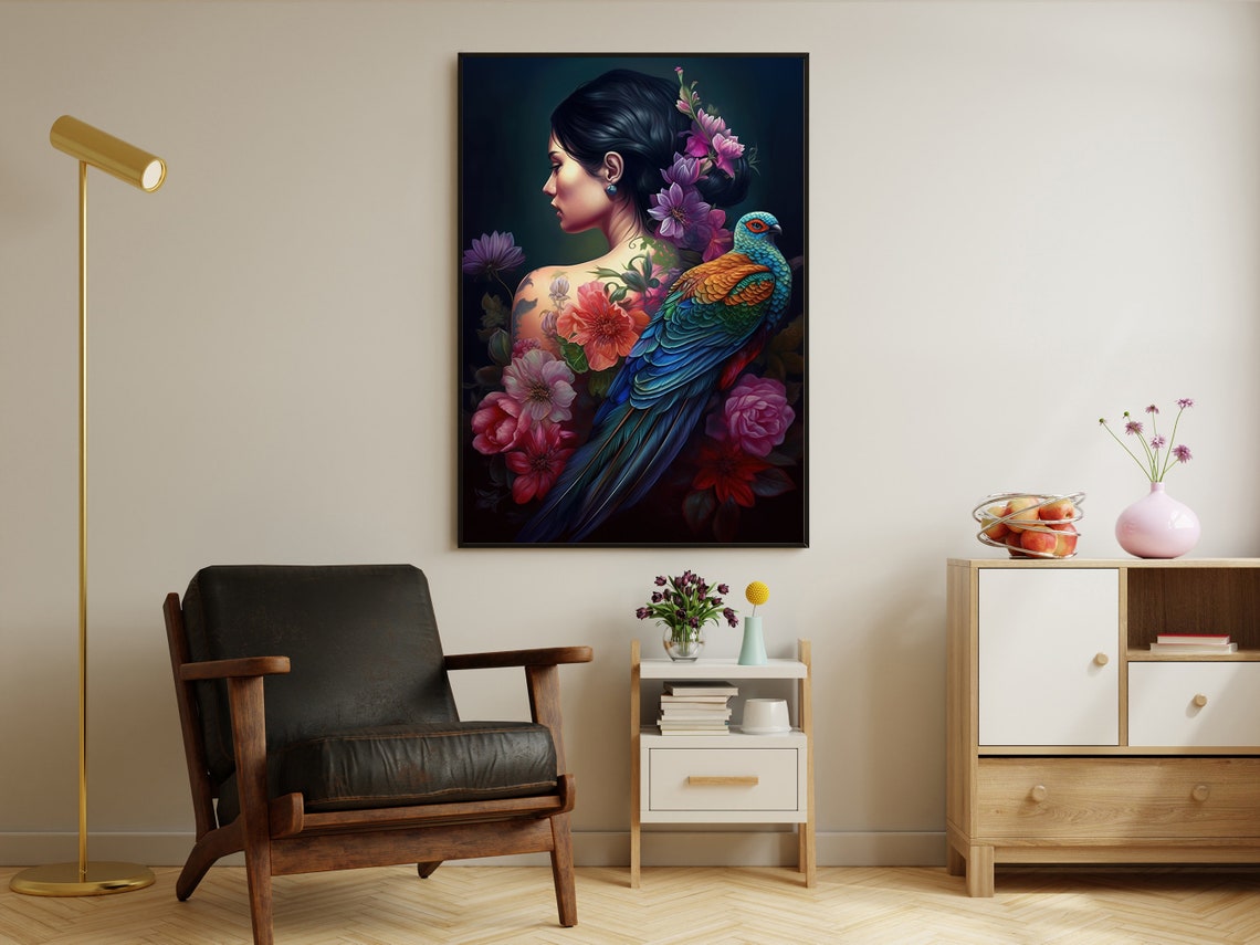 Vintage Tattoo Woman Painting Artist Woman Art Print Tattoo Print Dark Academia Art Gothic Art Print Dark Woman Poster Print - Image 2