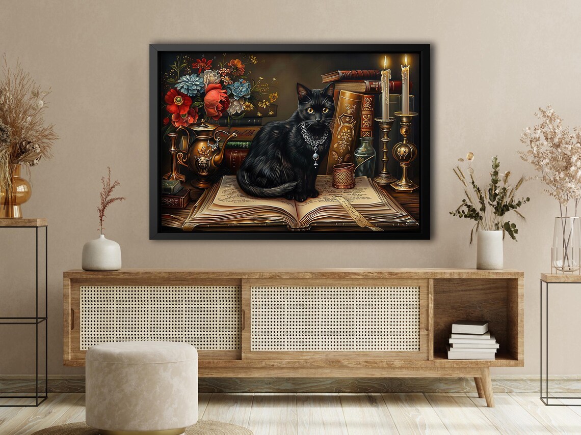 Cottage Black Cat Witch and Magic Book Poster Print - Image 4