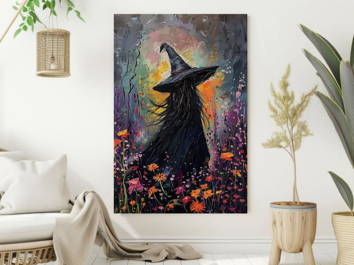 Young Witch In Wildflower Garden Impressionist Witchy Art Poster - Image 3