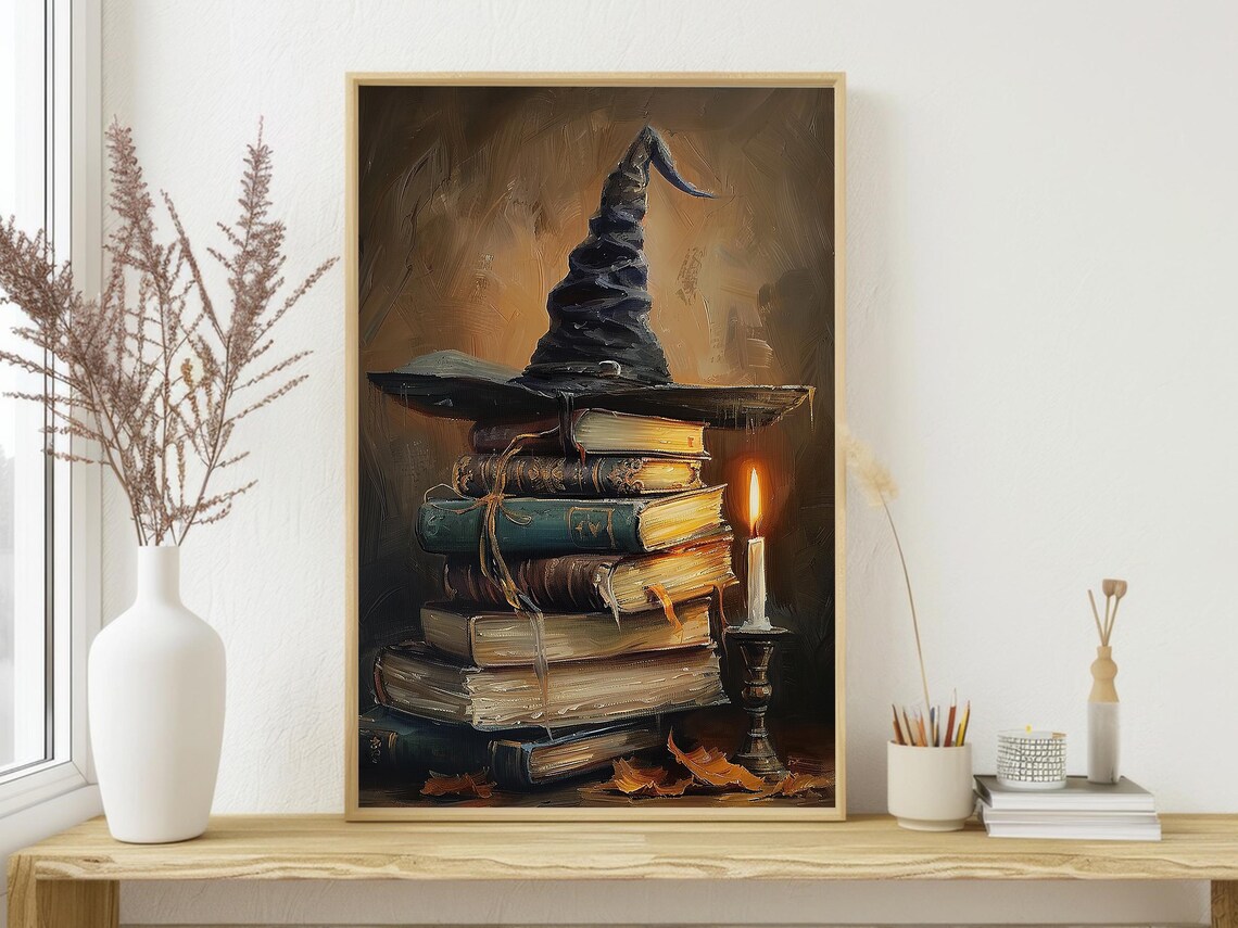 Vintage Witch Hat And Magic Book, Halloween Art Print - Image 4