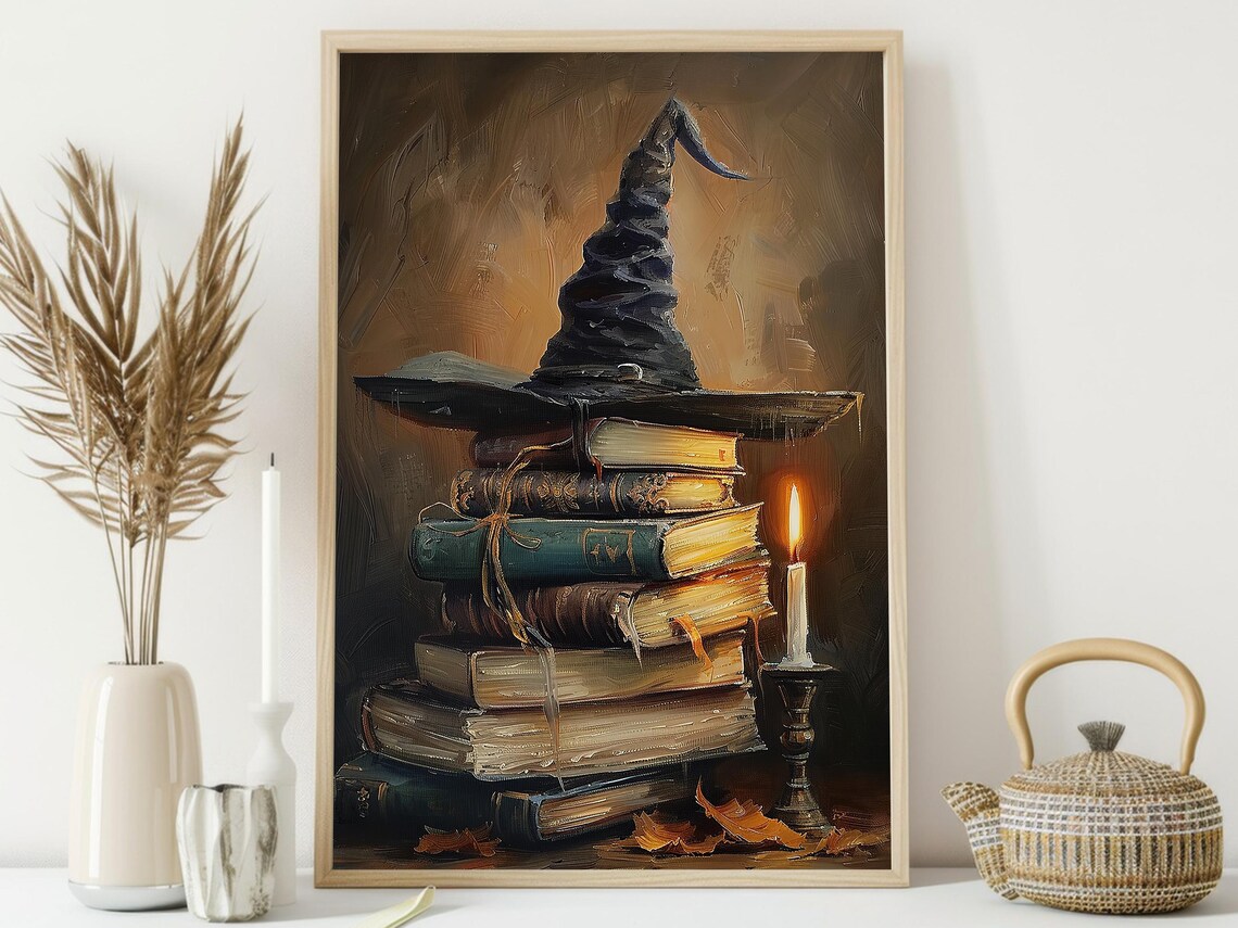 Vintage Witch Hat And Magic Book, Halloween Art Print - Image 3