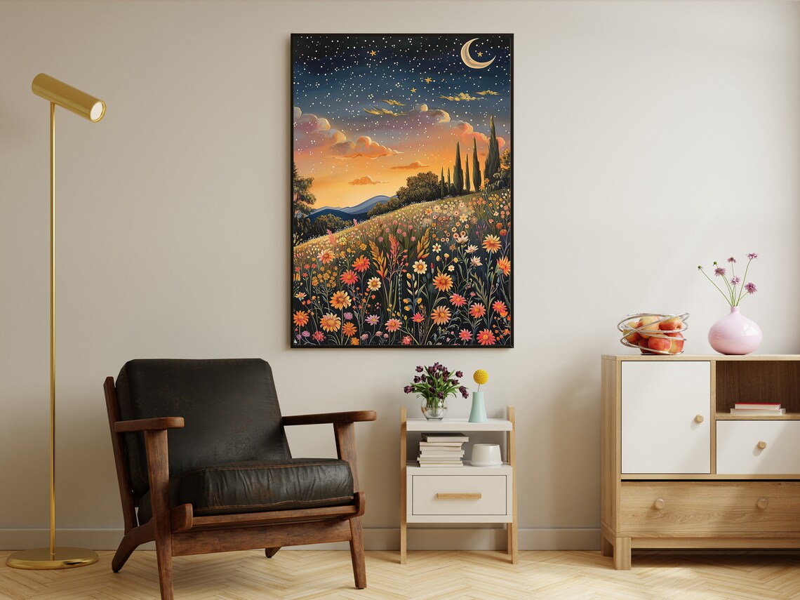 Cottage Flowers Field Painting, Vintage Floral Art Print - Image 3