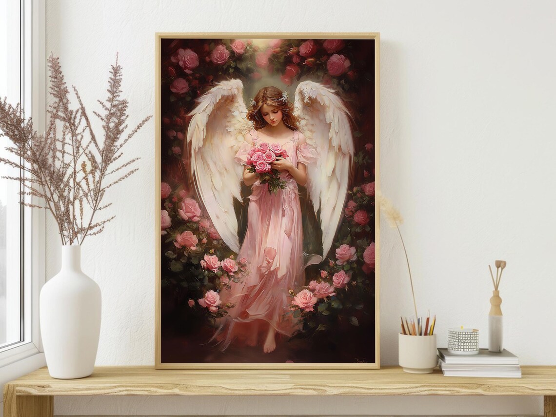 Vintage Angel Painting, Celestial Spiritual Art Print - Image 4