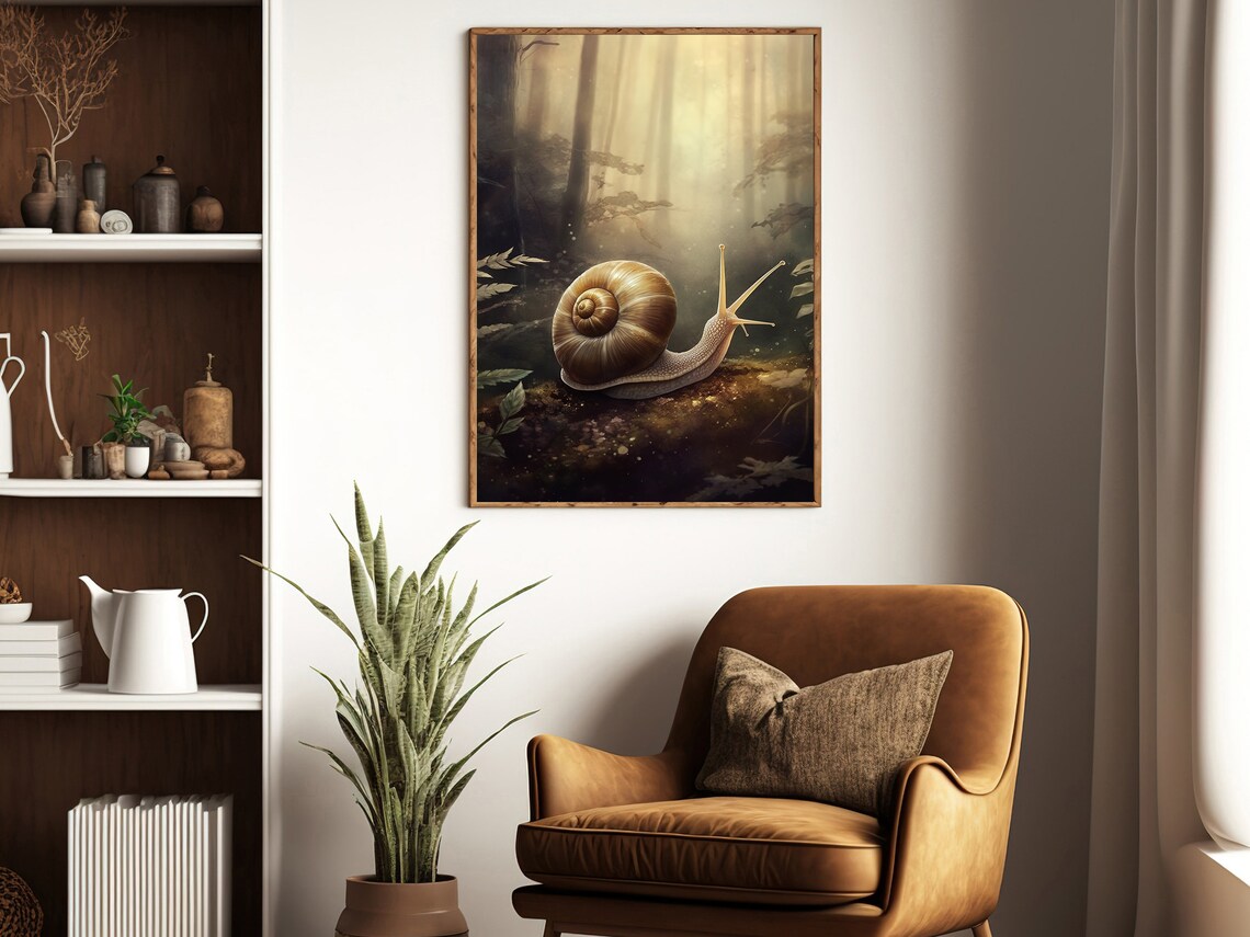Snail In Misty Golden Forest Light Vintage Woodland Animal Art Print - Image 4