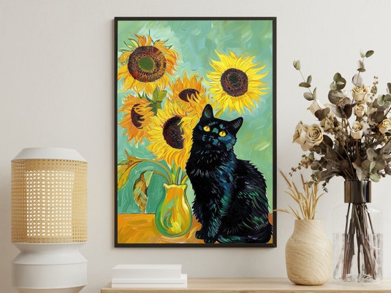 Matisse Cat And Sunflowers Vase Painting Cat Art Print Black Cat Print Cat Poster Print Cat Lovers Gift