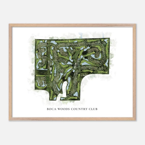 Boca Woods Country Club Watercolor Map, Golf Poster