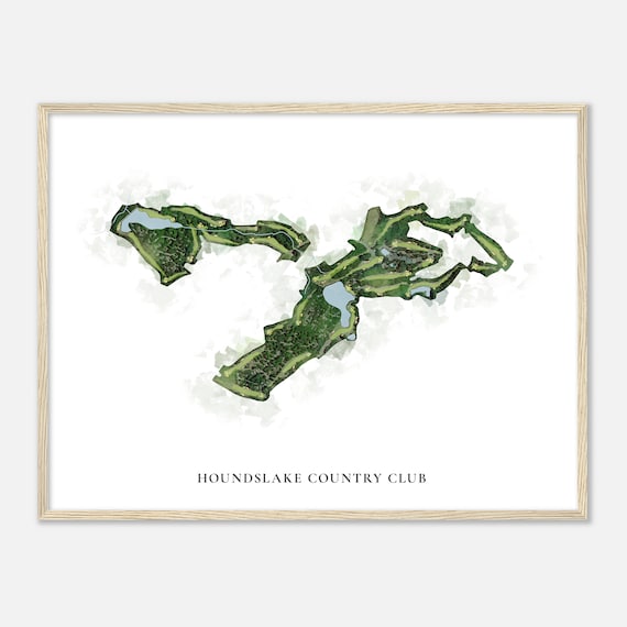 Houndslake Country Club Elegant Watercolor Aerial Course Map Art Poster