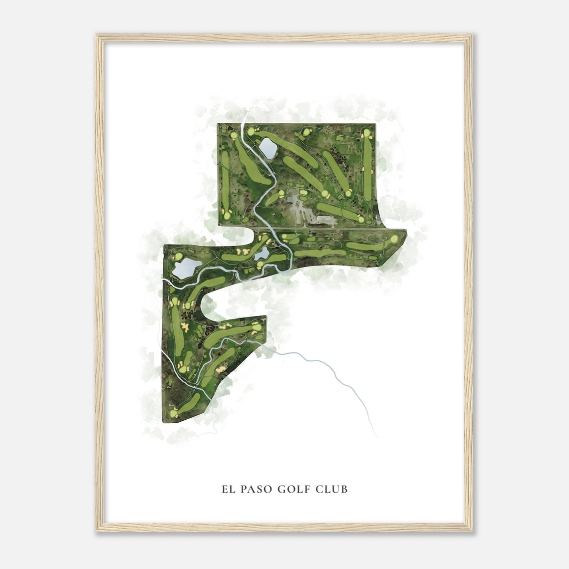 El Paso Golf Club Classic Aerial Watercolor Course Map Poster