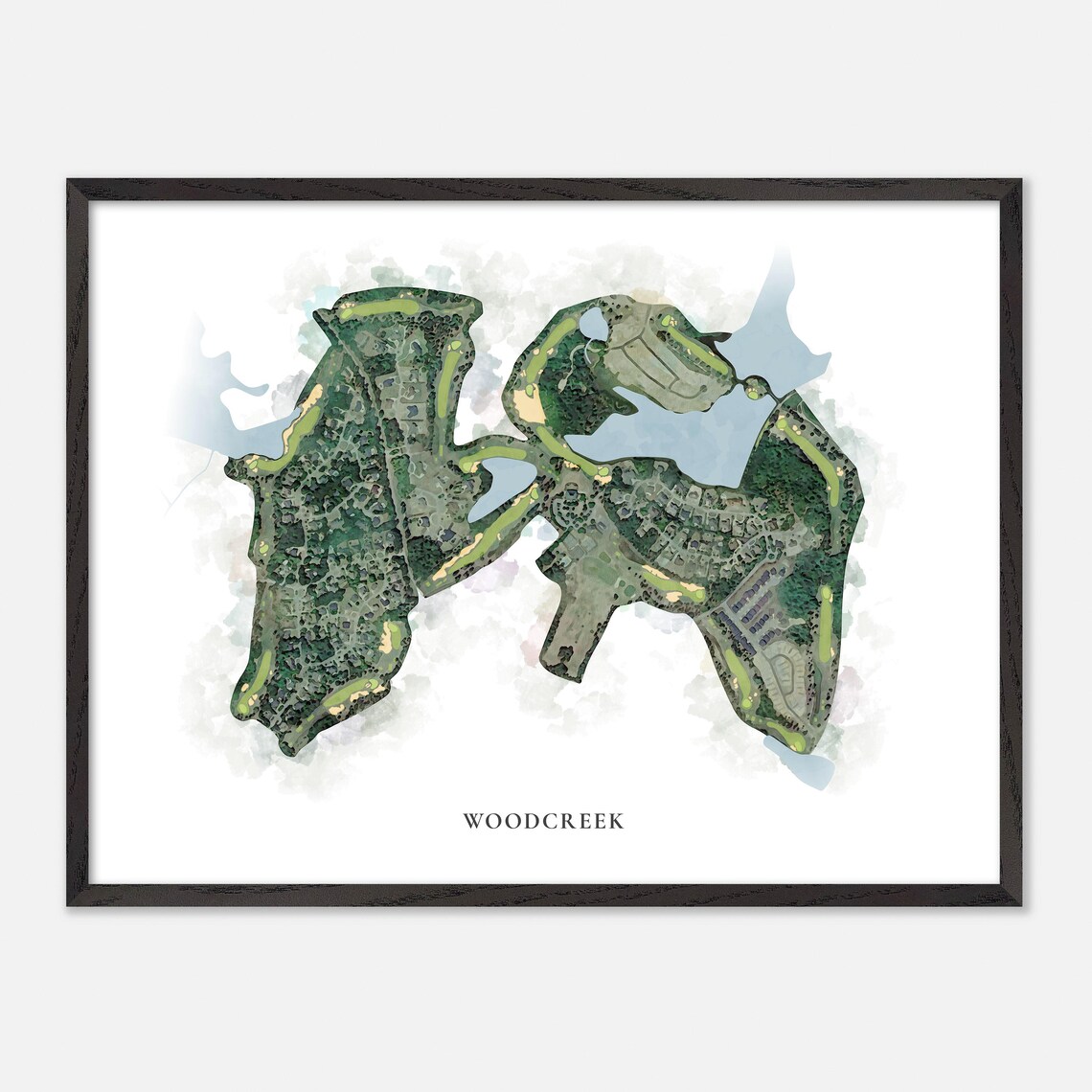 Woodcreek Watercolor Aerial Lakeside Course Layout Map Poster - Image 5