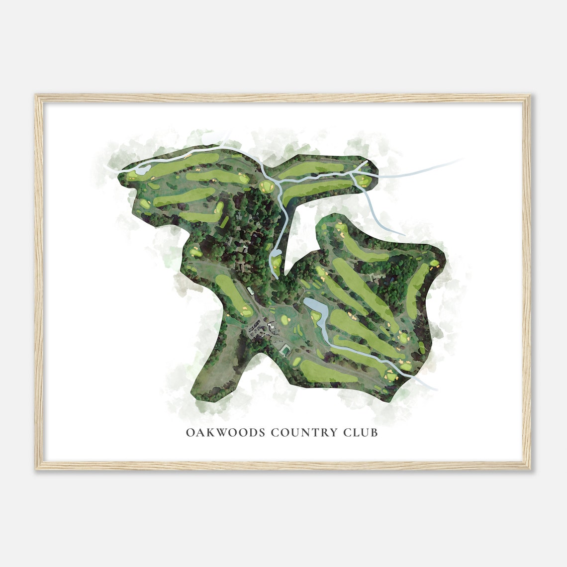 Oakwoods Country Club Classic Aerial Watercolor Fairway Map Poster - Image 2