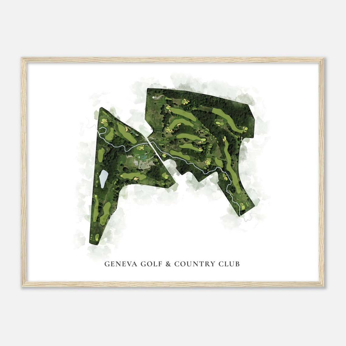Geneva Golf & Country Club Watercolor Aerial Golf Course Map Poster