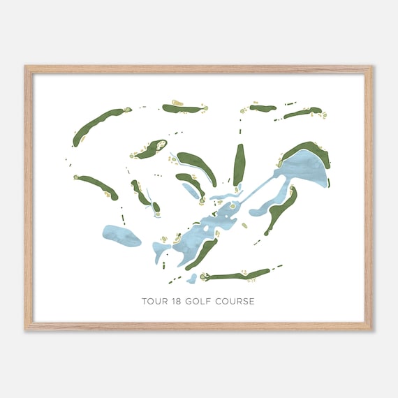 Tour 18 Golf Course Watercolor Fairway Map Lakeside Layout Poster