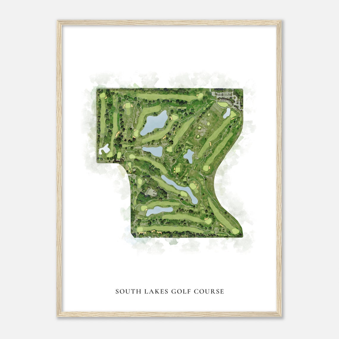 South Lakes Golf Course Oklahoma Classic Watercolor Map Poster