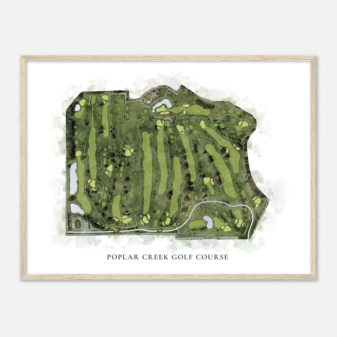 Poplar Creek Golf Course Classic Painterly Watercolor Map Poster - Image 2