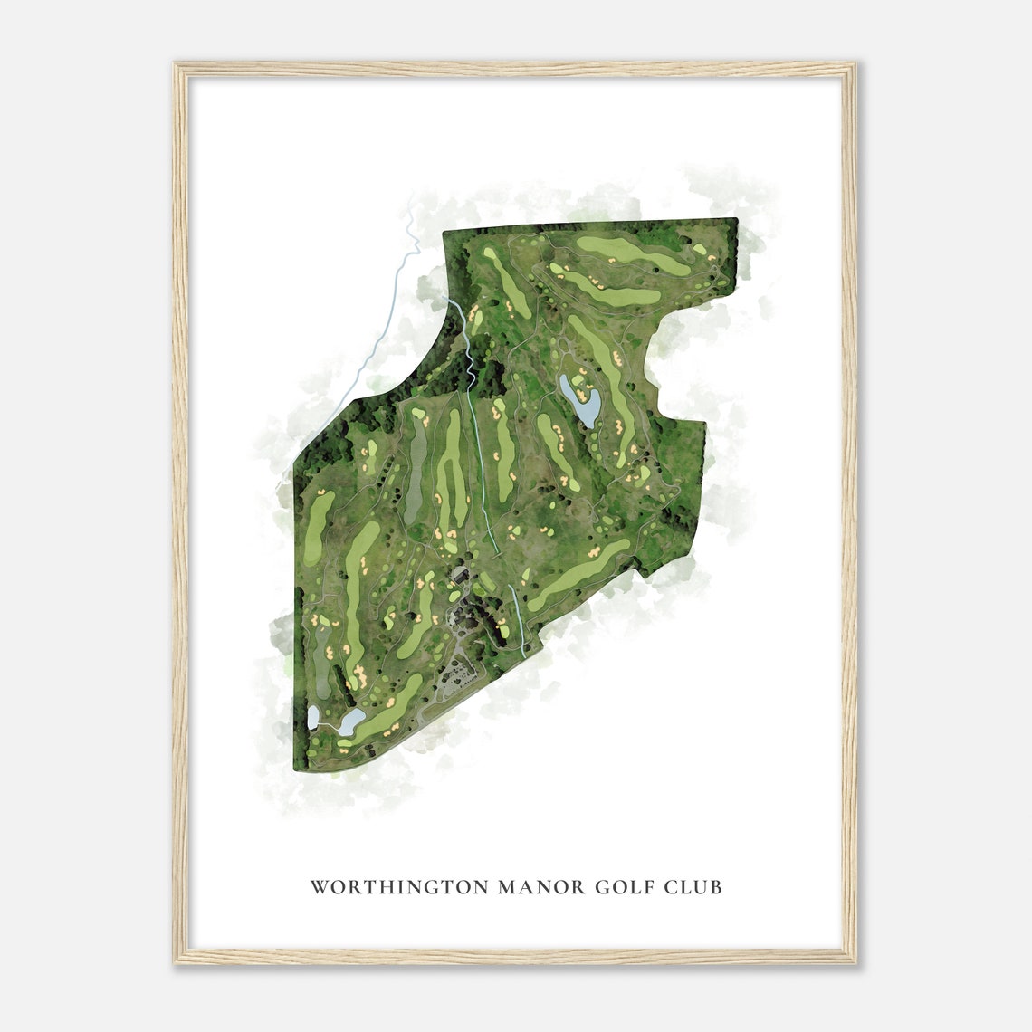 Worthington Manor Golf Club Classic Watercolor Course Map Poster