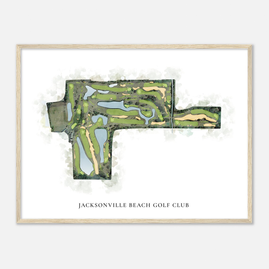 Jacksonville Beach Golf Club Florida Classic Watercolor Golf Course Map Poster