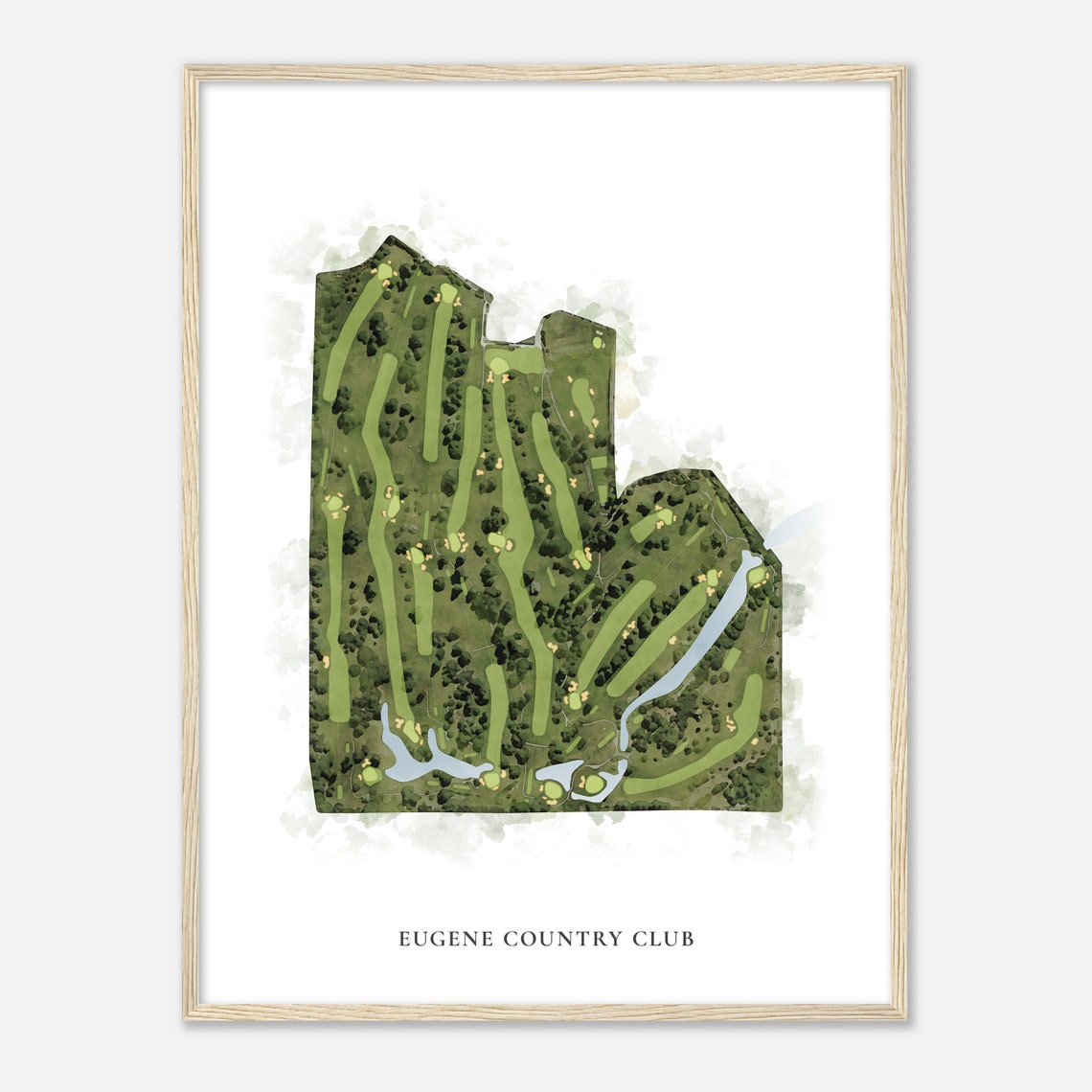 Eugene Country Club Oregon Classic Watercolor Course Map Poster