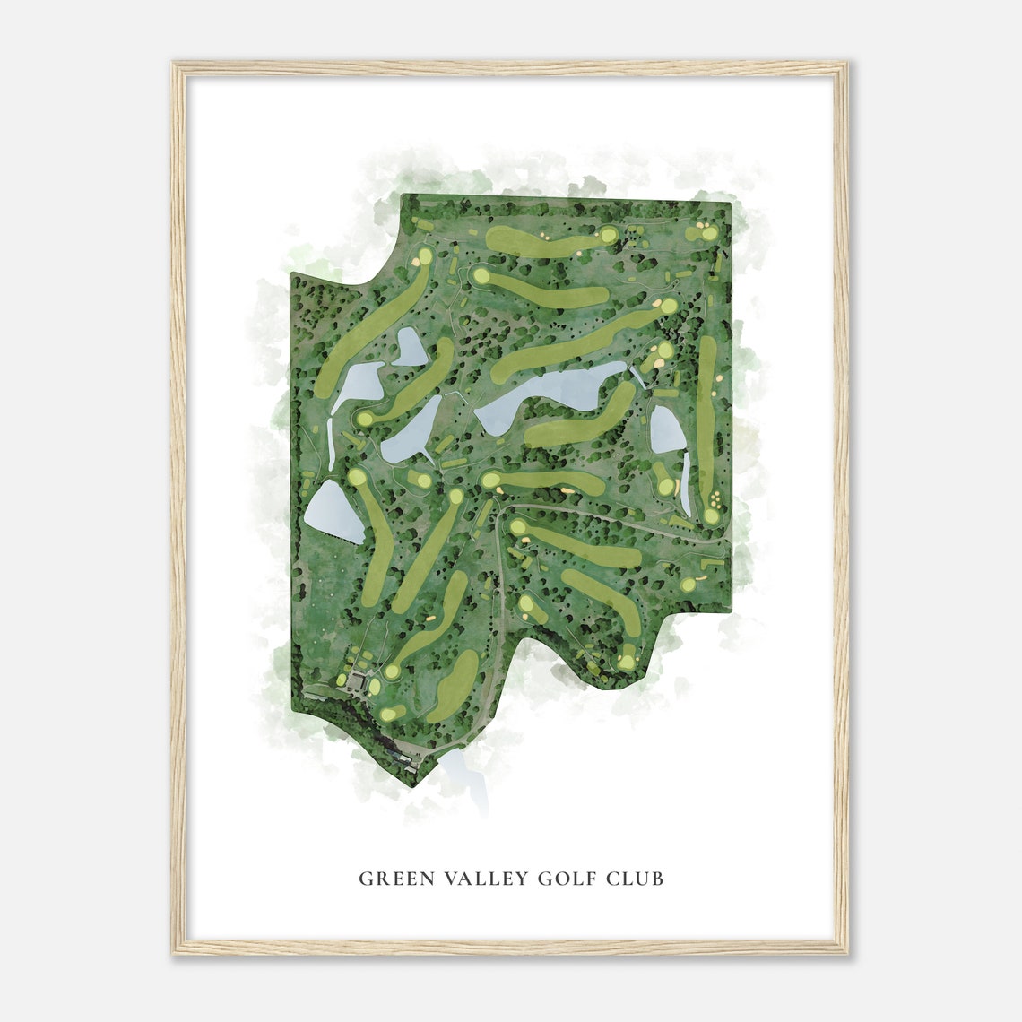 Green Valley Golf Club Classic Watercolor Aerial Course Map Poster - Image 2