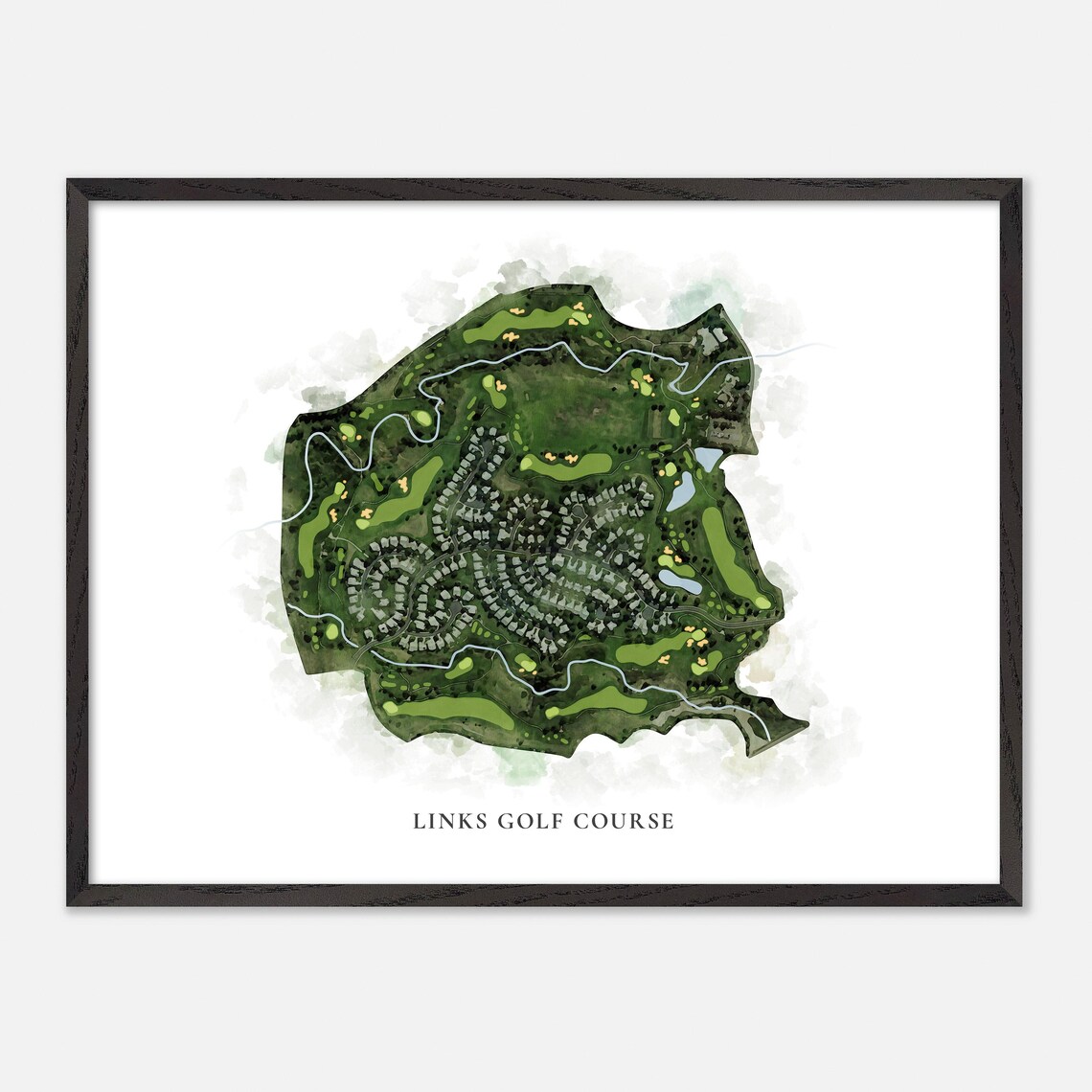 The Links Golf Course Classic Watercolor Aerial Map Art Poster - Image 5