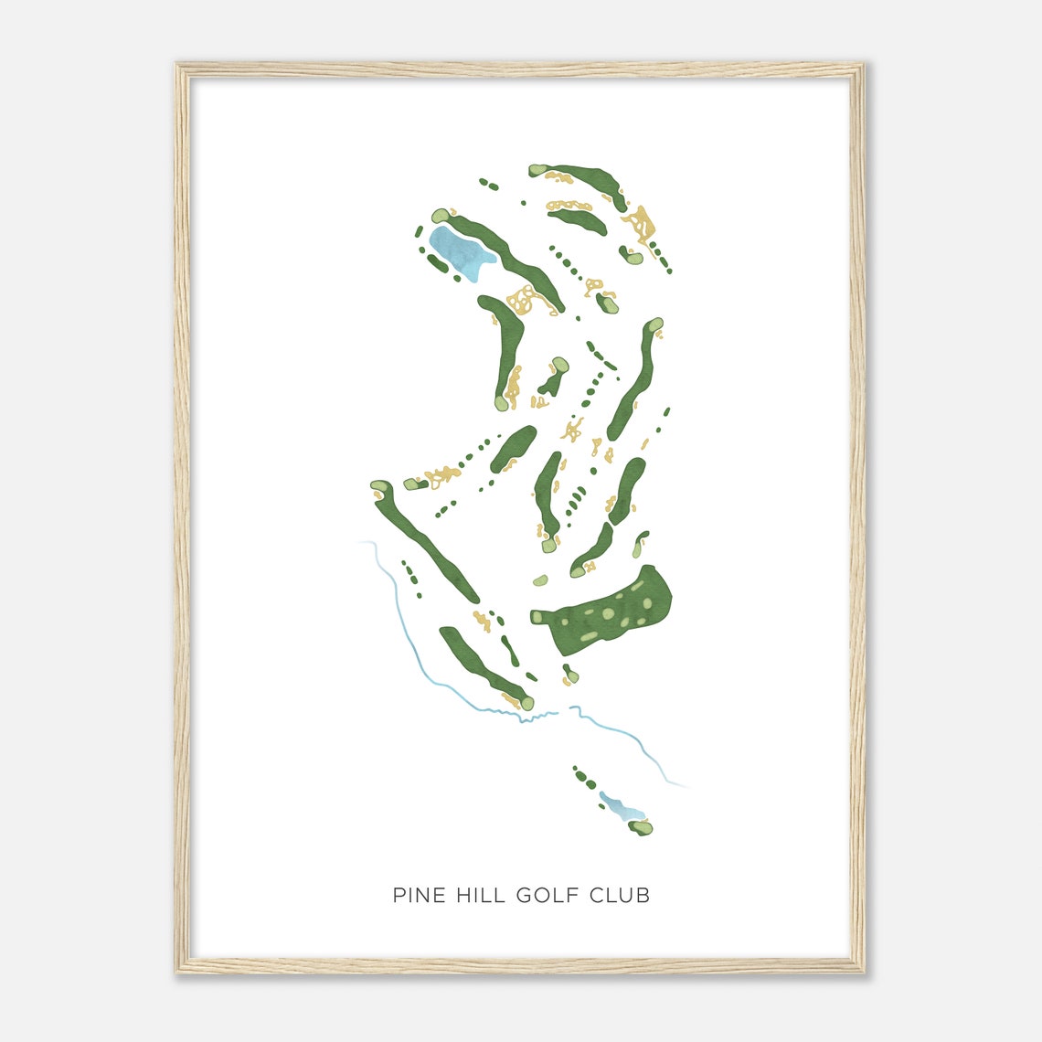 Pine Hill Golf Club Modern Watercolor Minimalist Course Map Poster