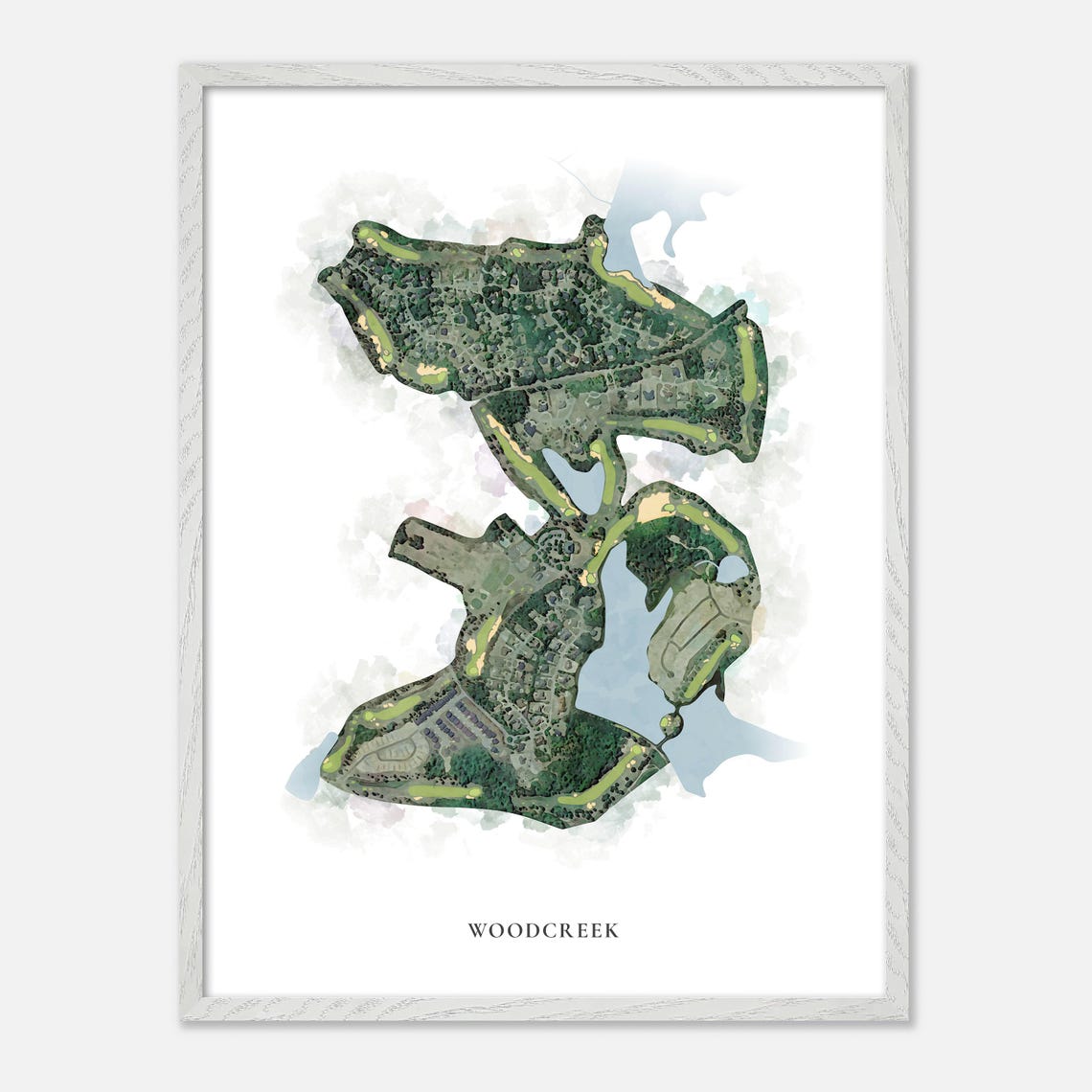 Woodcreek Watercolor Aerial Lakeside Course Layout Map Poster - Image 2