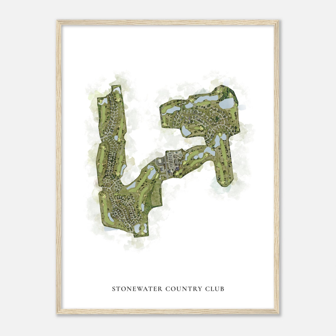 Stonewater Country Club Watercolor Aerial Golf Course Map Poster - Image 2