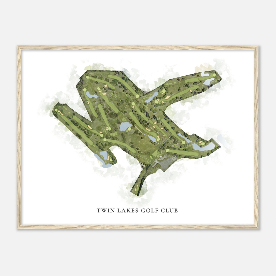 Twin Lakes Golf Club Classic Watercolor Golf Course Map Poster
