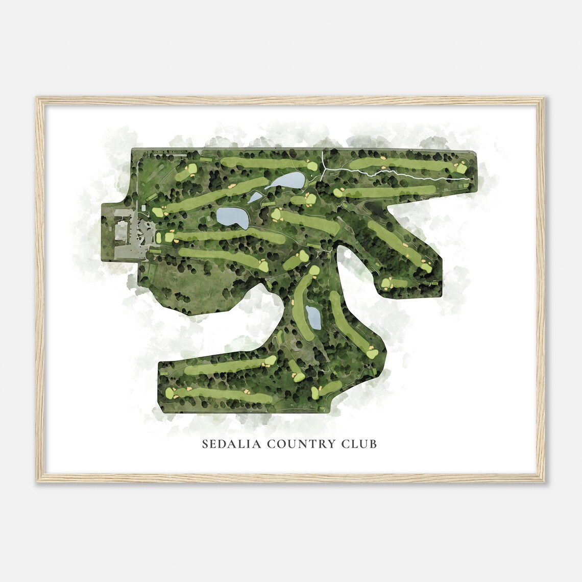 Sedalia Country Club Classic Watercolor Aerial Course Map Poster