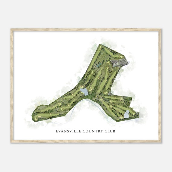 Evansville Country Club Indiana Classic Watercolor Map Golfer Gift Golf Wall Art Golf Poster Print Course Layout