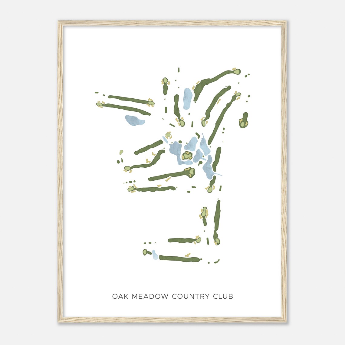 Oak Meadow Country Club Indiana Modern Watercolor Course Map Poster