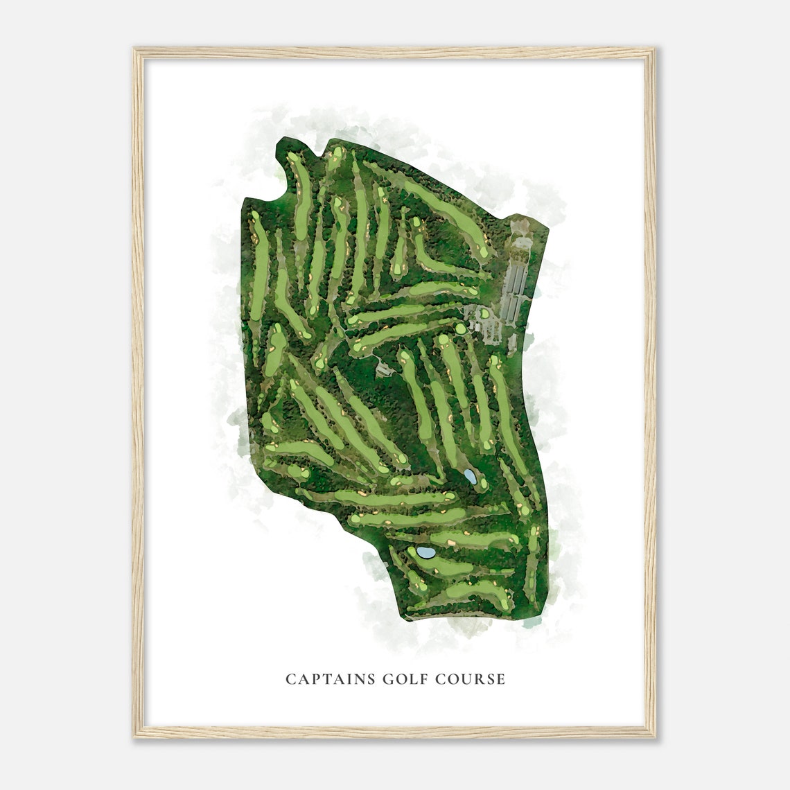 Captains Golf Course Classic Watercolor Aerial Course Map Poster