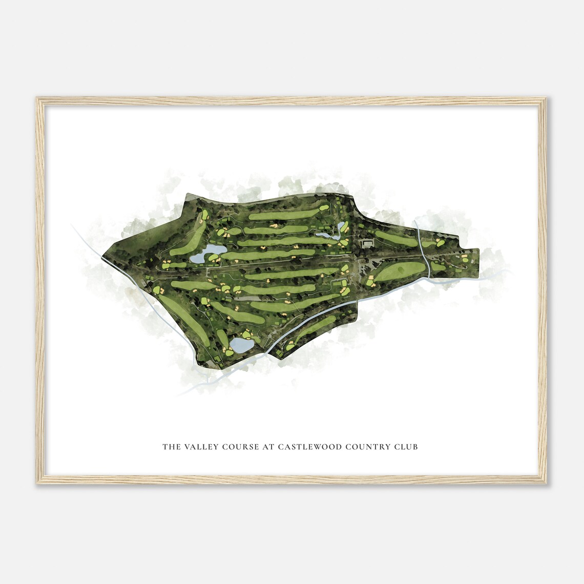 The Valley Course at Castlewood Country Club Watercolor Map Gift Print