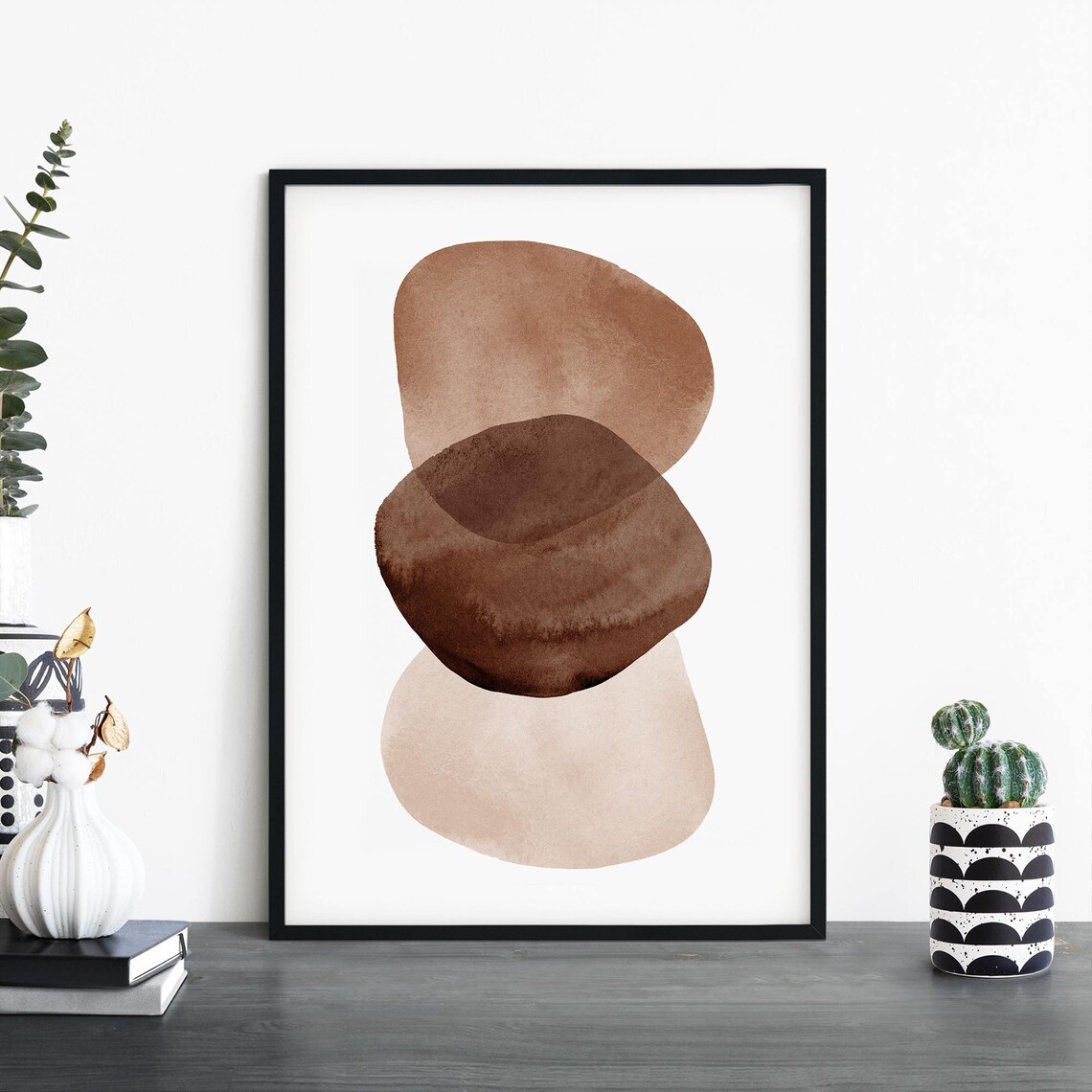 Stacked Tan Brown and Cream Watercolor Shapes Abstract Poster