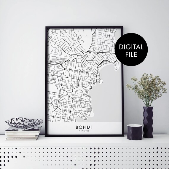 Bondi NSW Minimalist Black Line Coastal Street Map Art Poster