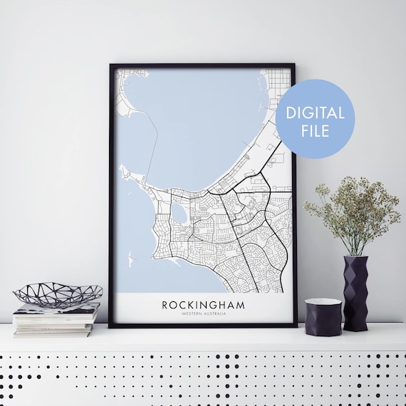 Rockingham Western Australia City Map Print Coastal Travel Art Decor