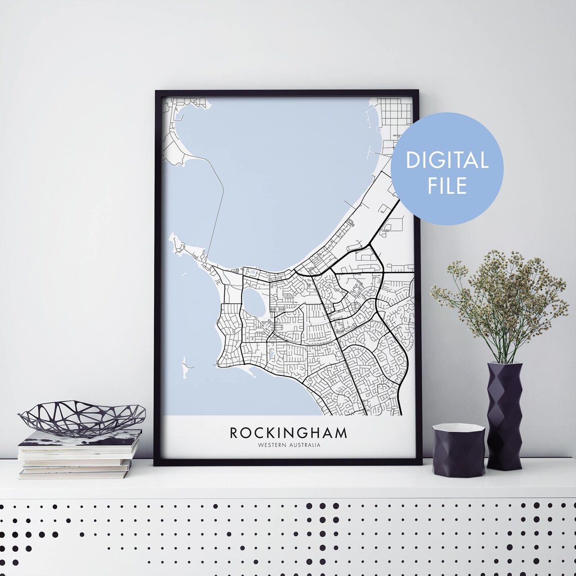 Rockingham Western Australia City Map Print Coastal Travel Art Decor