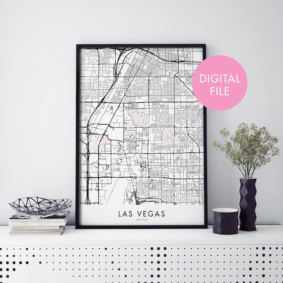 Las Vegas Nevada City Street Map Line Art Travel Decor Poster