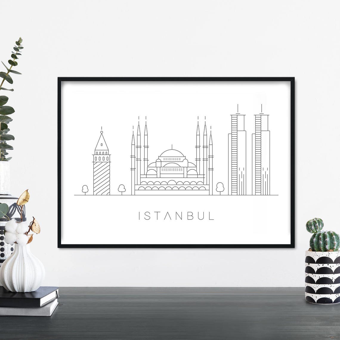 Istanbul Skyline Line Art Poster Mosque Galata Tower Turkey Gift