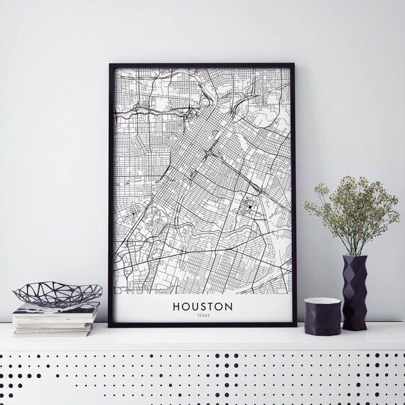 Houston Texas Monochrome Minimalist City Street Map Art Poster