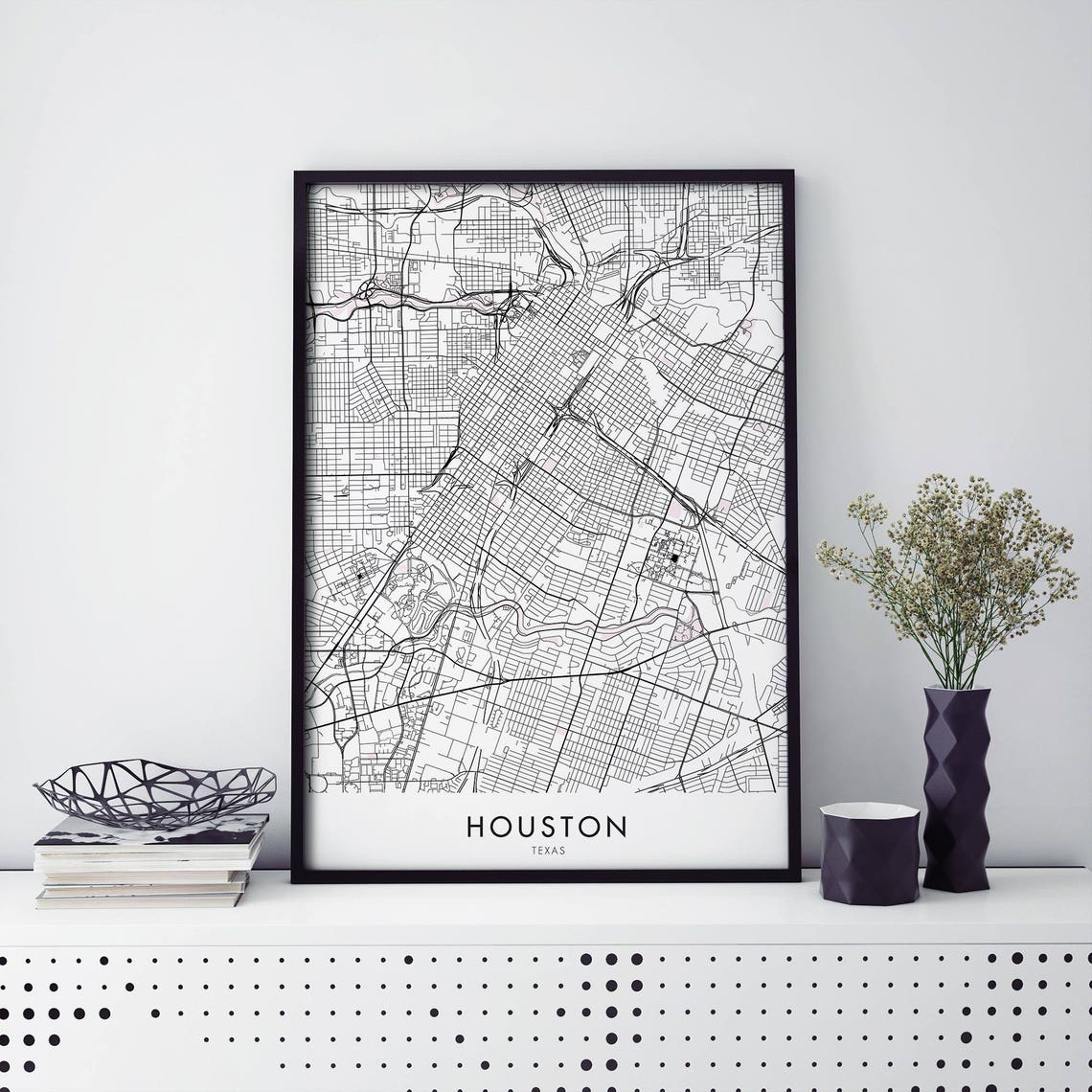 Houston Texas Monochrome Minimalist City Street Map Art Poster