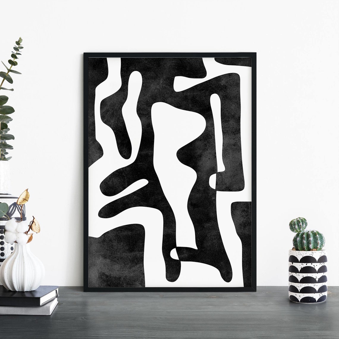 Interlocking Wavy Black Organic Shapes Graphic Abstract Art Poster