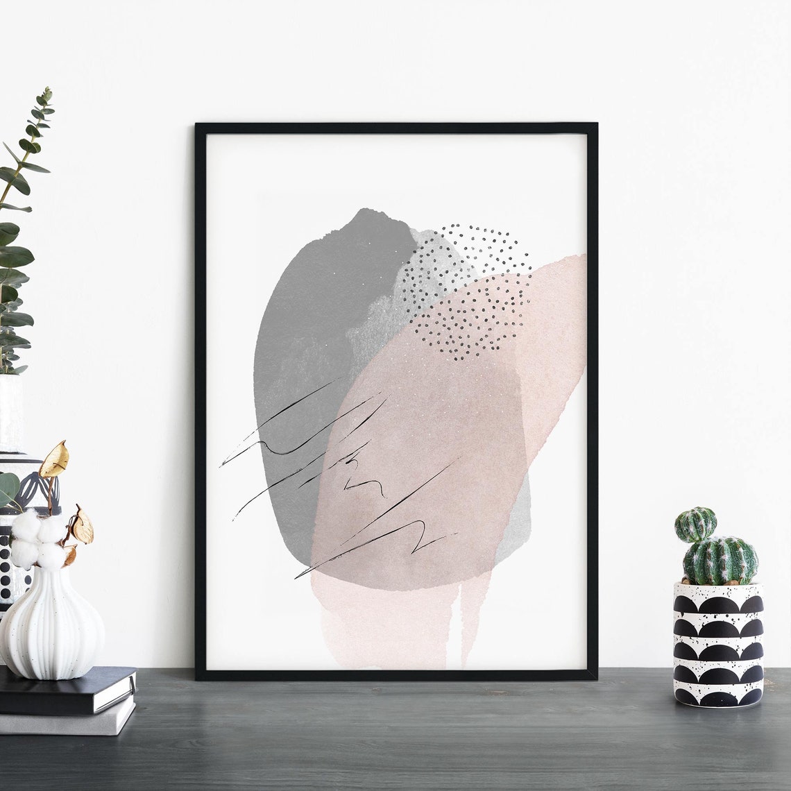 Gray Blush Abstract Watercolor Modern Minimalist Neutral Wall Poster