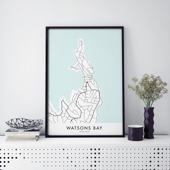 Watsons Bay Sydney Harbor Map Light Blue Minimalist Travel Poster