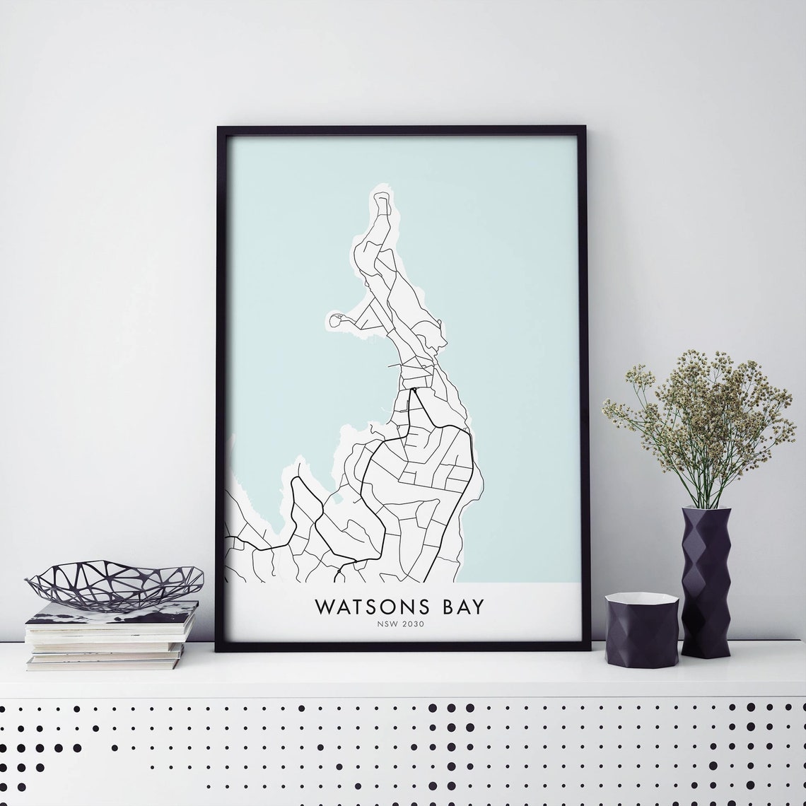 Watsons Bay Sydney Harbor Map Light Blue Minimalist Travel Poster