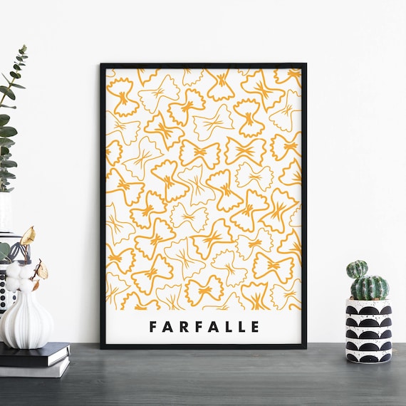 Farfalle Pasta Pattern Yellow Kitchen Illustration Art Print